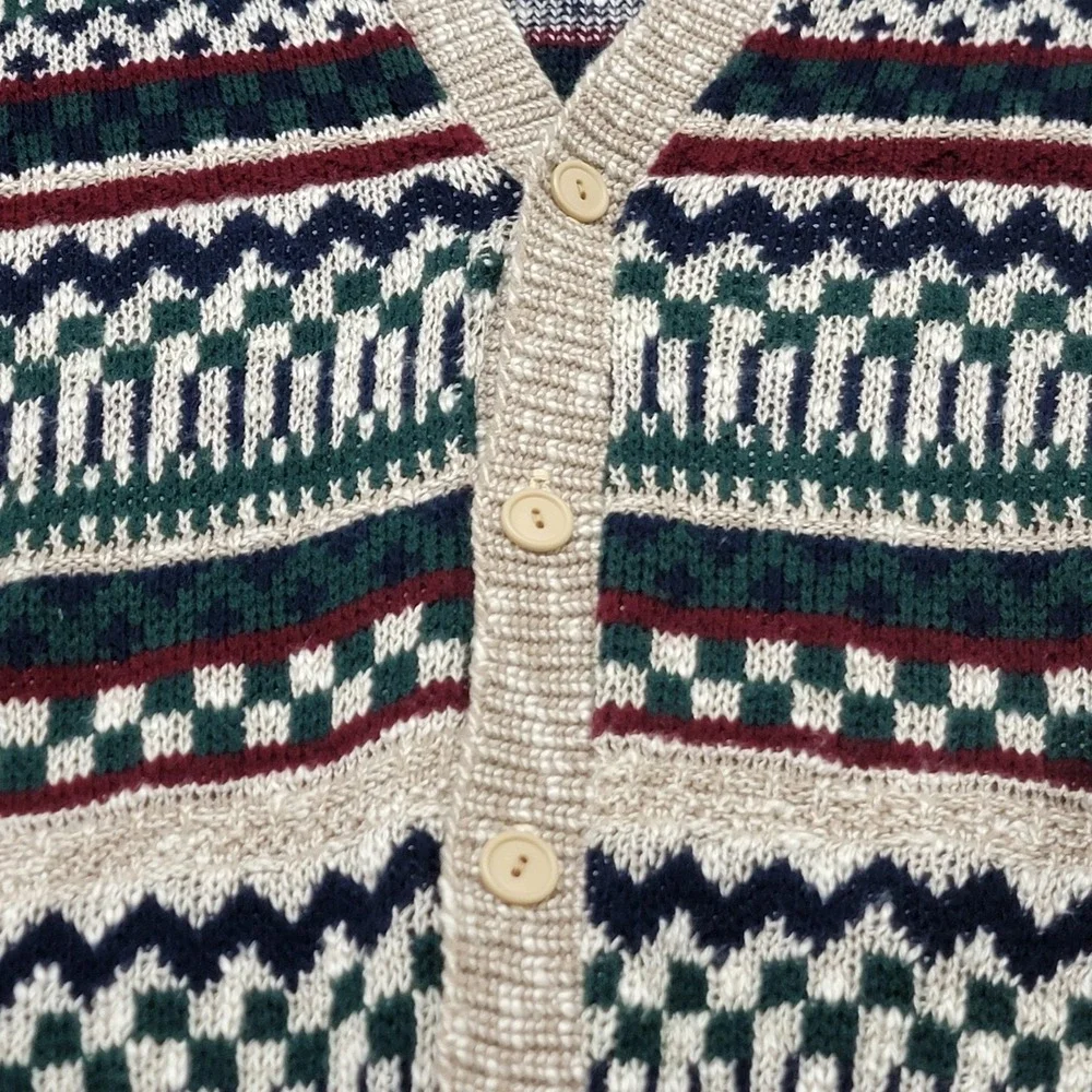 Vintage New Era Cardigan Sweater Mens XL (Fits L) Fair Isle Acrylic Knit Grandpa